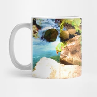 An island of paradise. river, flow, water, turquoise, navy, blue, vegetation, paradise, island, summer, beach, adventure, foam, Mug